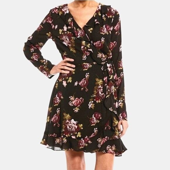 Takara Wrap Dress Spring Floral Ruffled V Neck Size Small - Picture 1 of 7